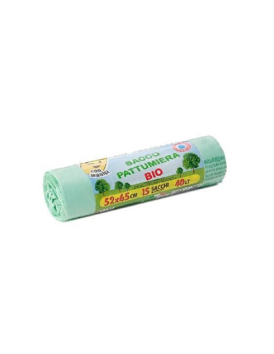 SACCHI IMMONDIZIA MATER-BI ECO C M.52X65 LT.40 PZ.15 CON MANICI ART.970